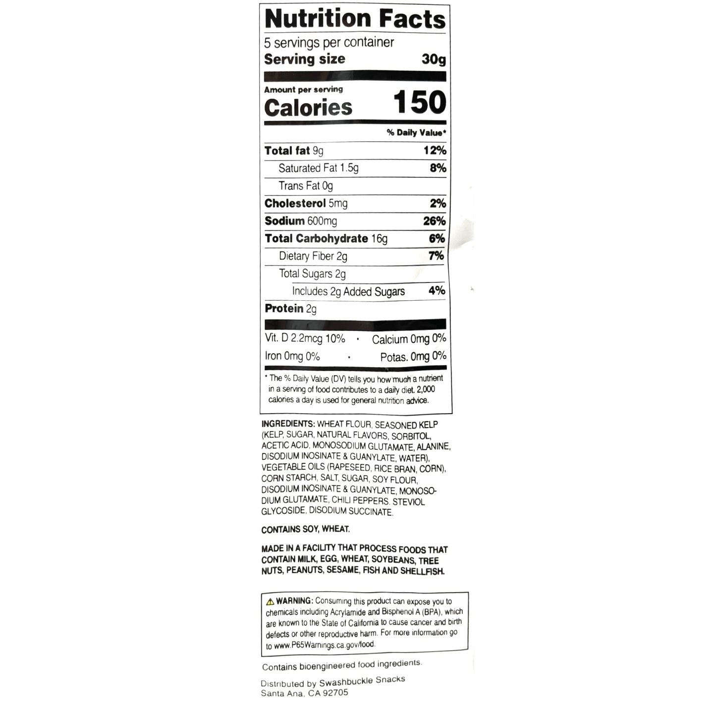 Swashbuckle Snacks Tempura Kelp Snack Chips Original Flavor 5.29 oz
