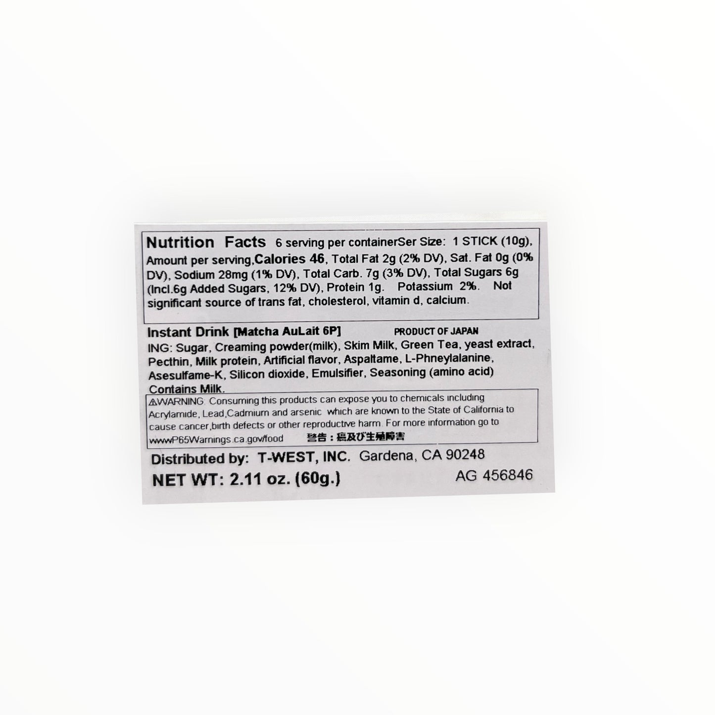 Ajinomoto Blendy Stick Matcha Au Lait 6P 2.11 oz