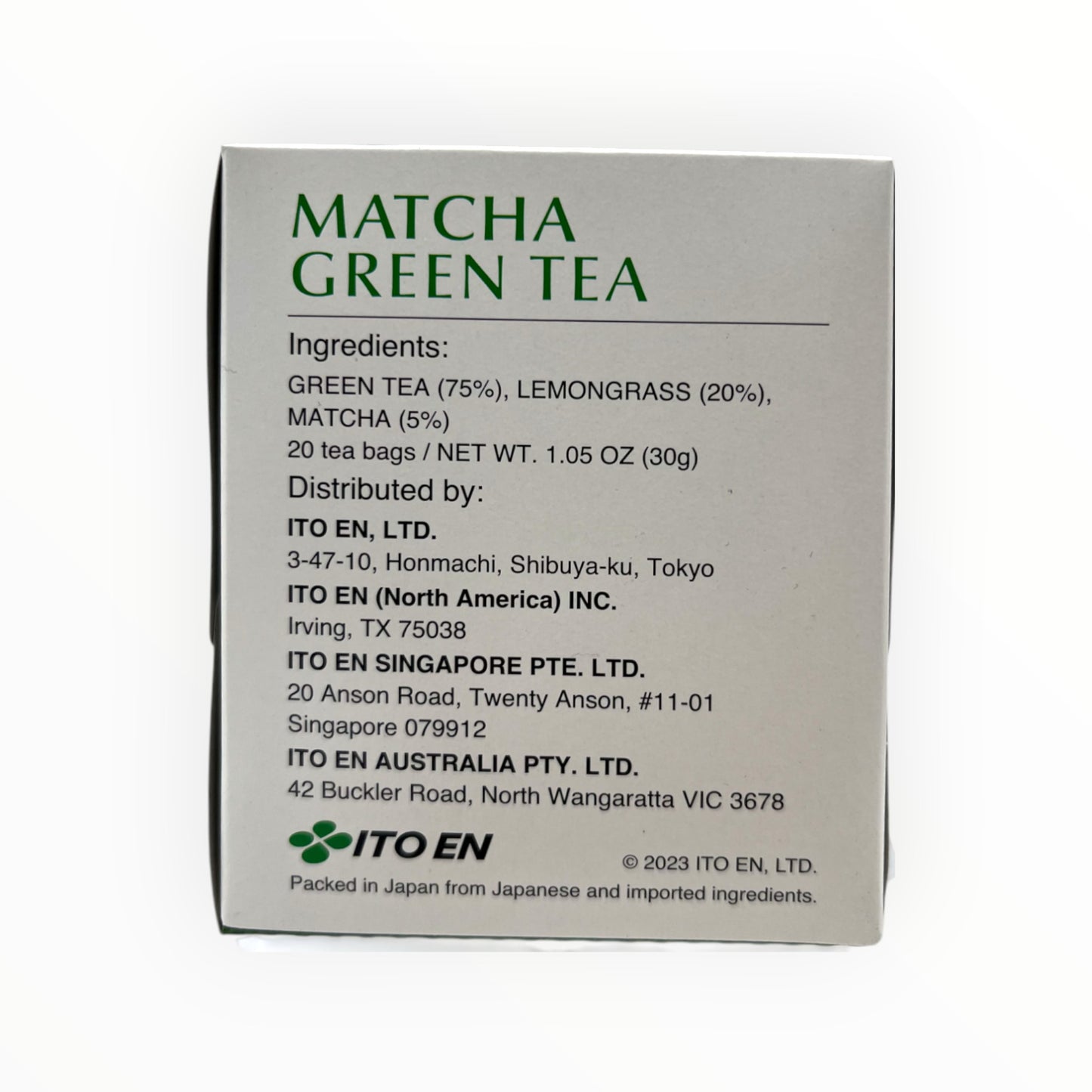 Itoen Matcha Green Tea Lemograss 20 Bags 1.05 oz