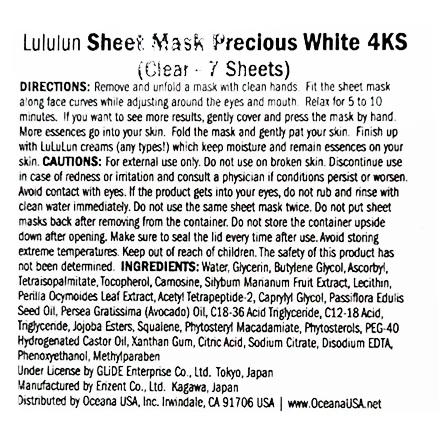 Lululun Face Mask Precious White 4KS 7 Sheets 108 mL