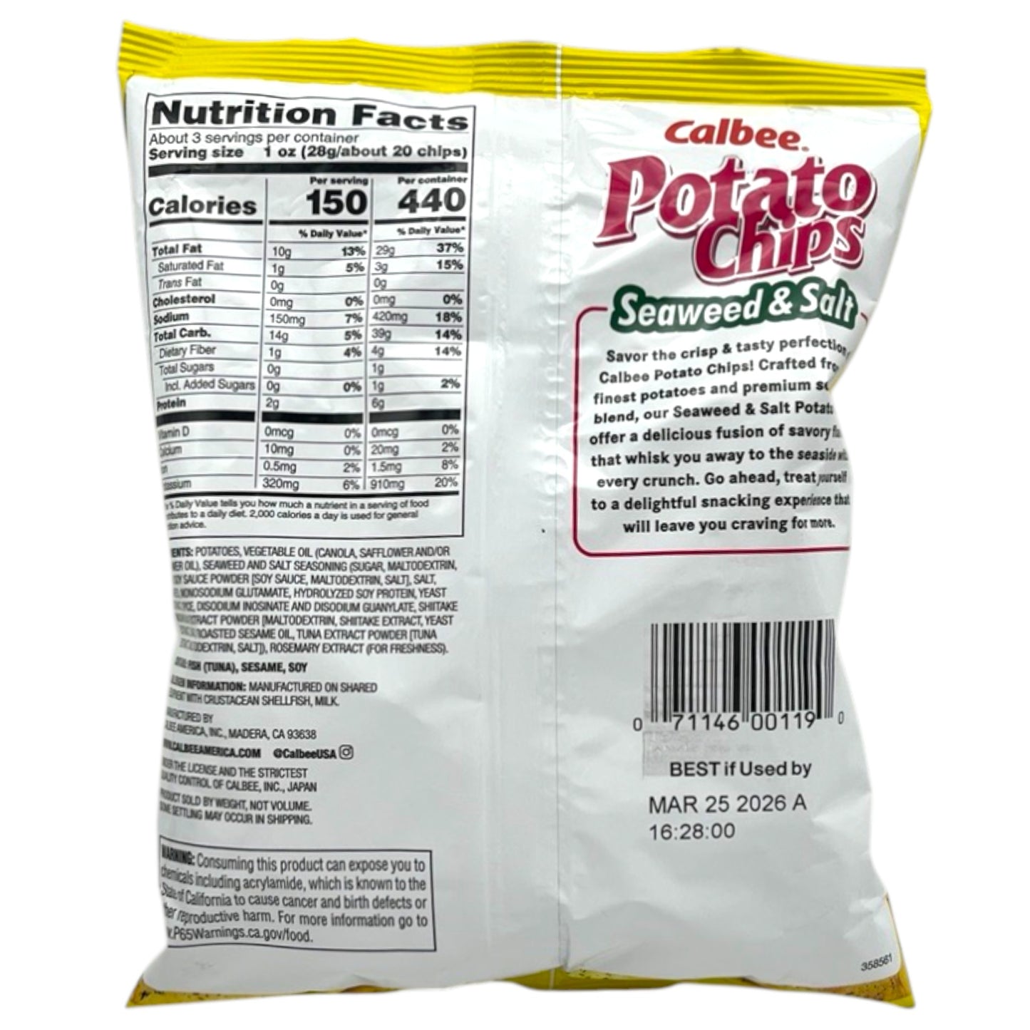 Calbee Seaweed and Salt Potato Chips 2.8 oz