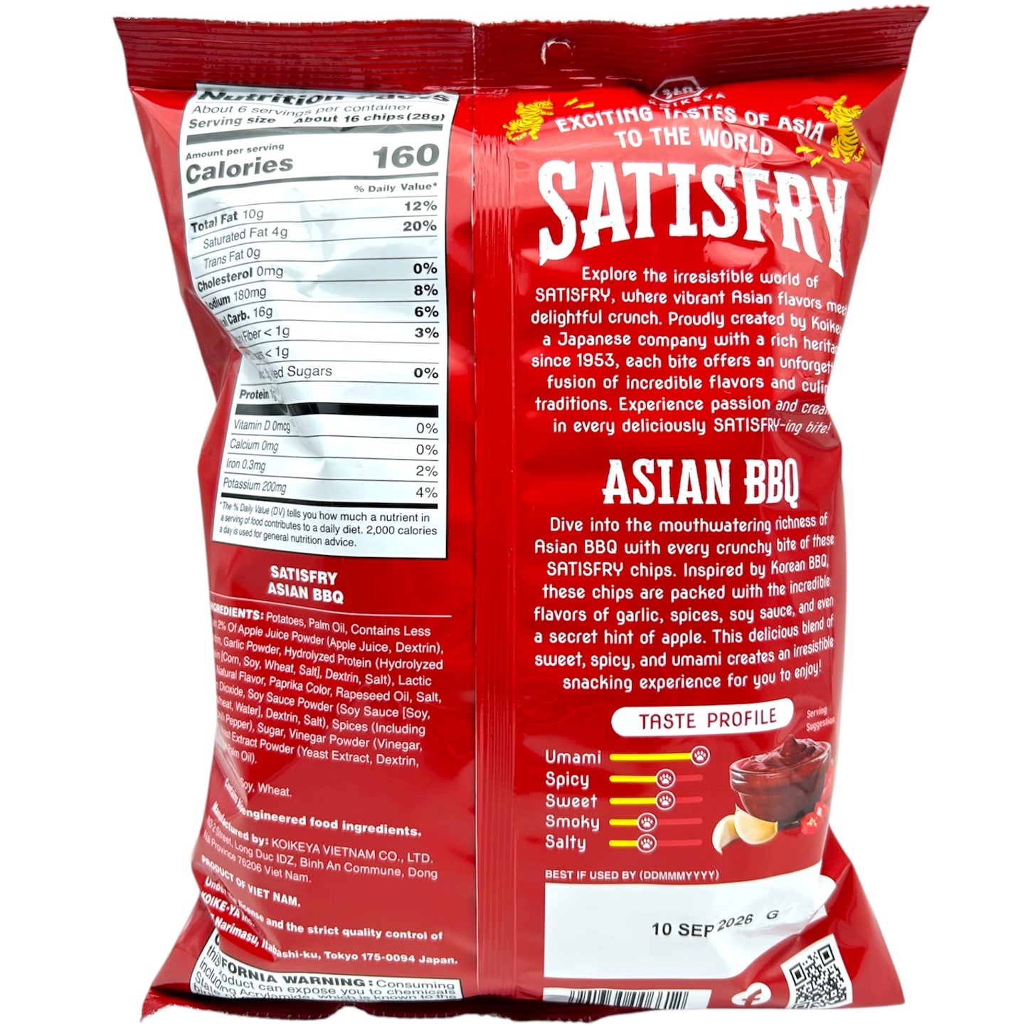 Koikeya Satisfry Asian BBQ Flavored potato Chips 5.9 oz
