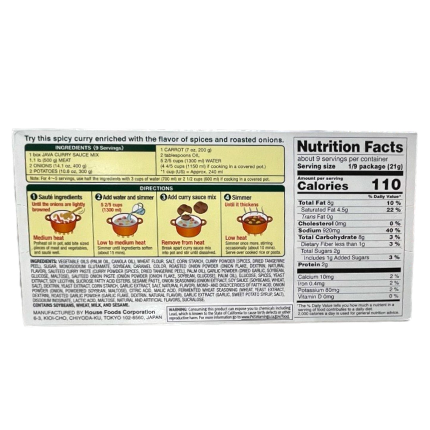 House Foods Java Curry Sauce Mix Medium Hot 6.52 oz