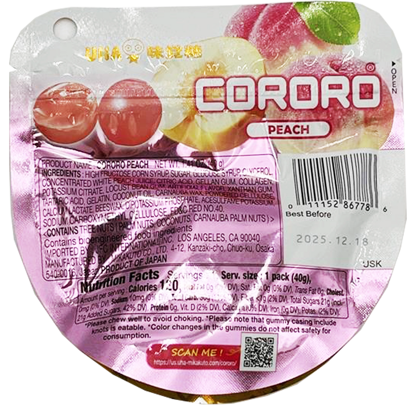 UHA Mikakuto Cororo Gummy Peach Flavor 1.41 oz
