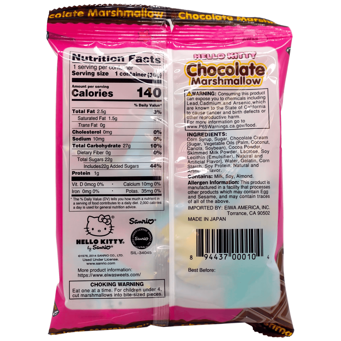 Hello Kitty Marshmallow, Chocolate 1.3 oz - Tokyo Central - Candy - Eiwa -