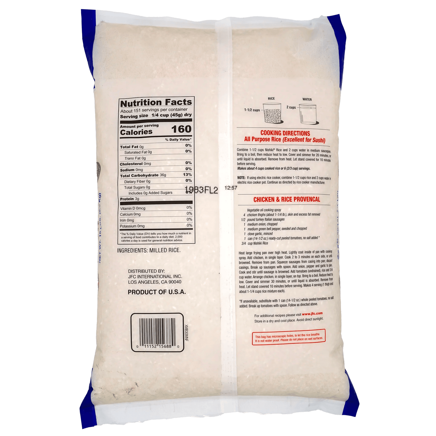 Nishiki White Medium Grain Rice 15LB - Tokyo Central - Medium Grain - Nishiki -