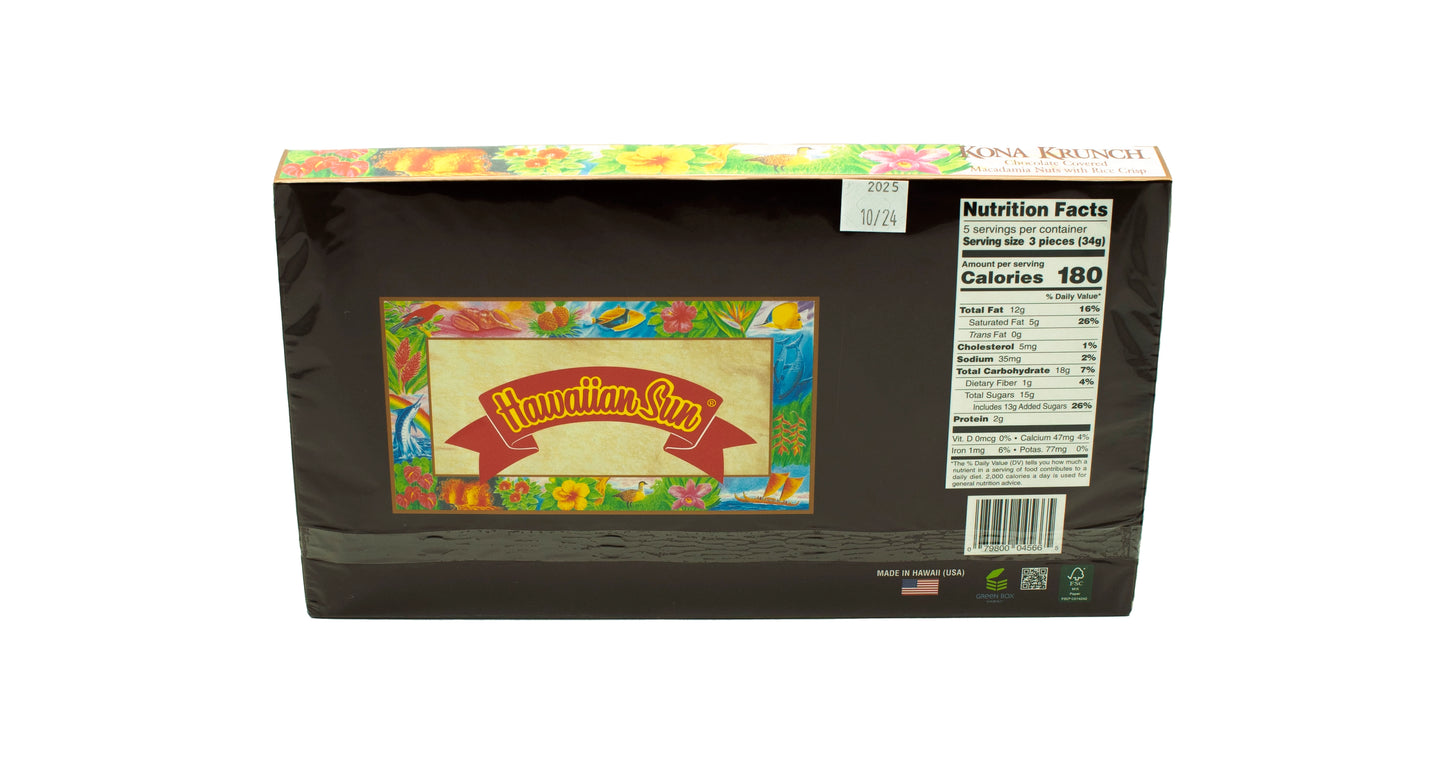 Hawaiian Sun Kona Krunch Chocolate Covered Macadamia Nuts with Rice Crisp 6 oz
