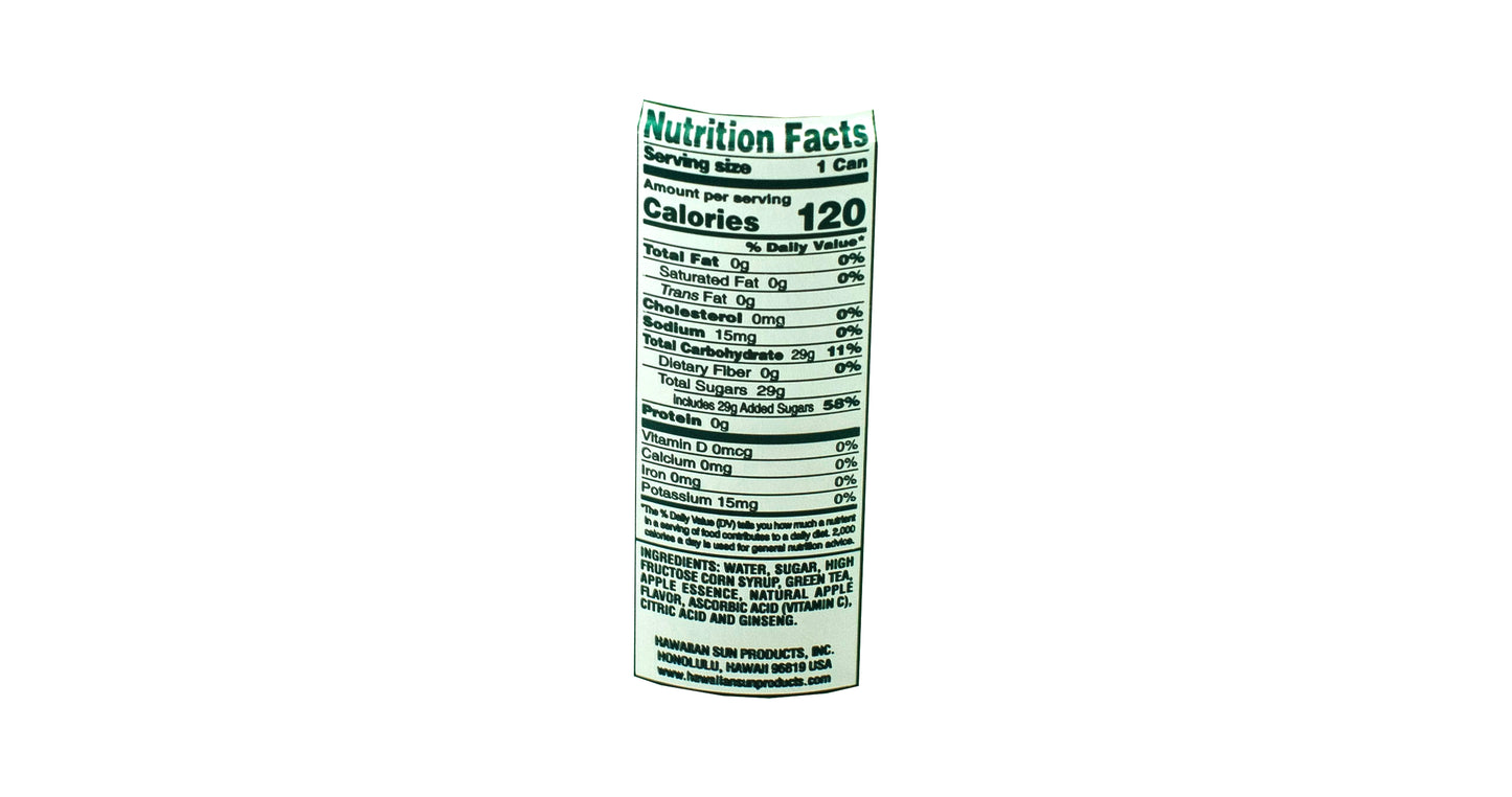 Hawaiian Sun Green Tea Apple with Ginseng 11.5 fl oz