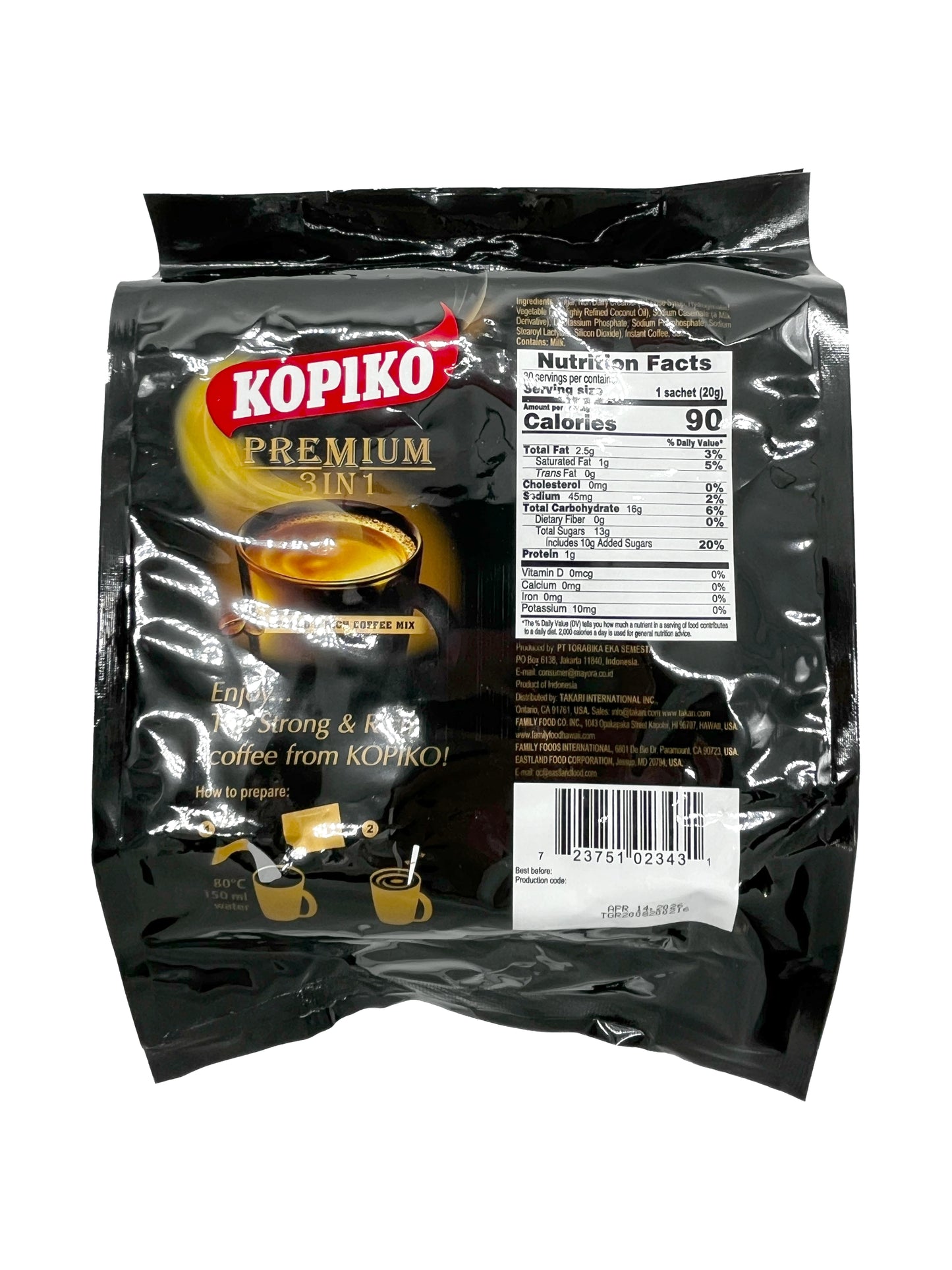 Kopiko Premium 3 in 1 Strong & Rich Coffee Mix 30 Sachets 21.1 oz