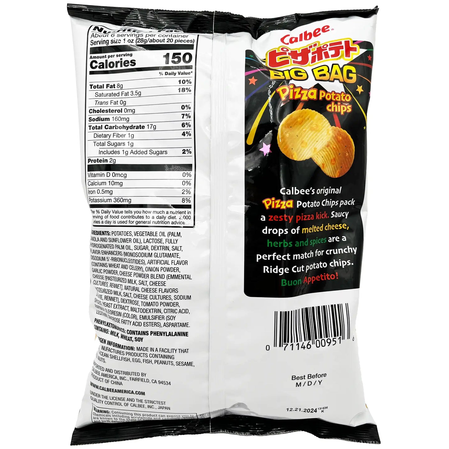 Calbee Pizza Potato Chips Big Bag 6.3 oz