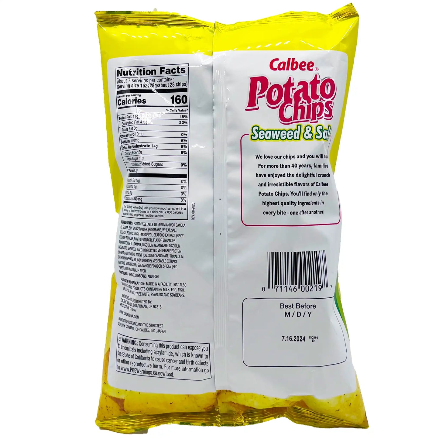 Calbee Potato Chips Salt & Seaweed Value Size 7 oz