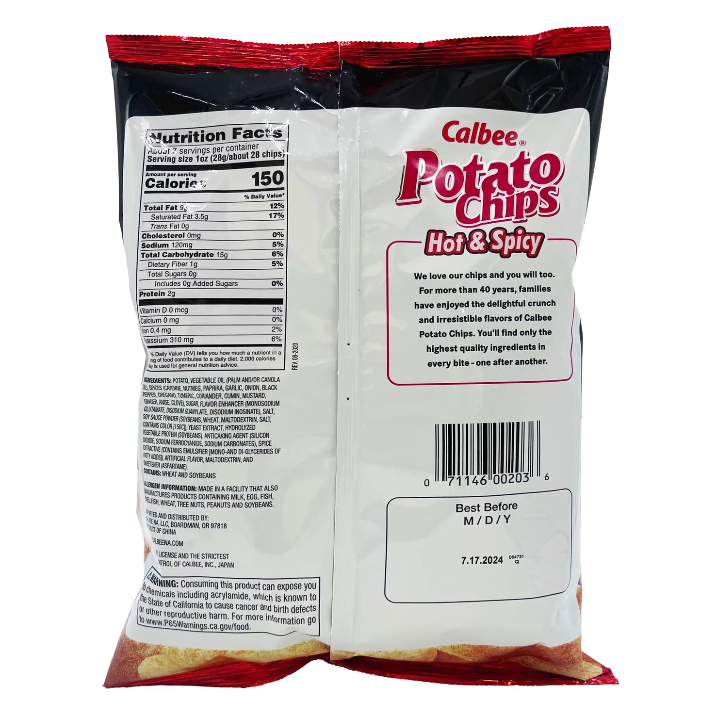 Calbee Potato Chips Hot & Spicy Value Size 7 oz