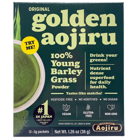 Golden Aojiru 100% Young Barley Grass Powder Green Juice 12 Packs X 3 g