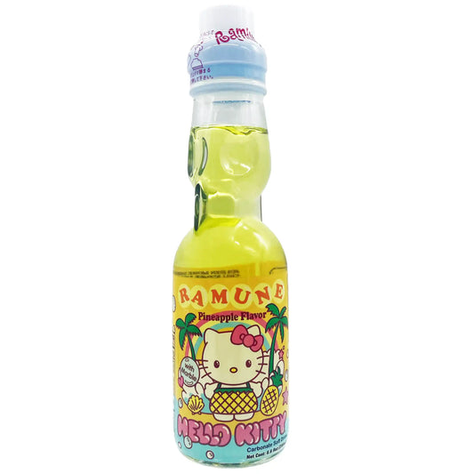 Hello Kitty Ramune Soda Carbonated Soft Drink, Pineapple Flavor 6.6 oz