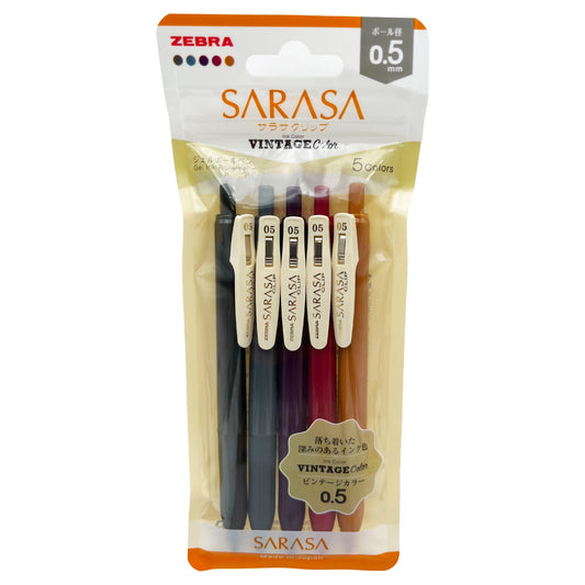 Zebra Sarasa Gel Ballpoint Pen  0.5mm Vintage Color Set 5 Colors 1 each