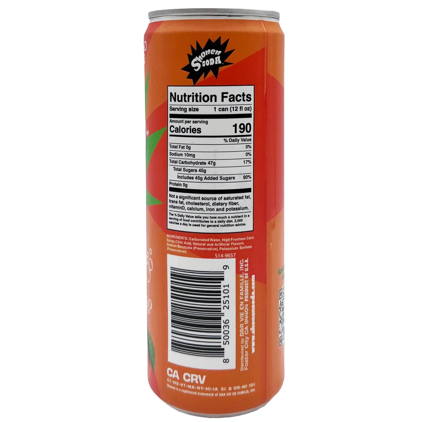 Shonen Creme Soda, Orange Flavor 12 fl. oz