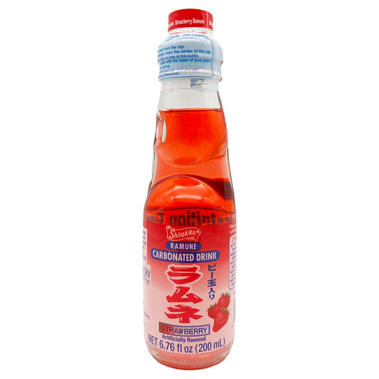 Shirakiku Ramune Carbonated Drink Strawberry 6.76 oz