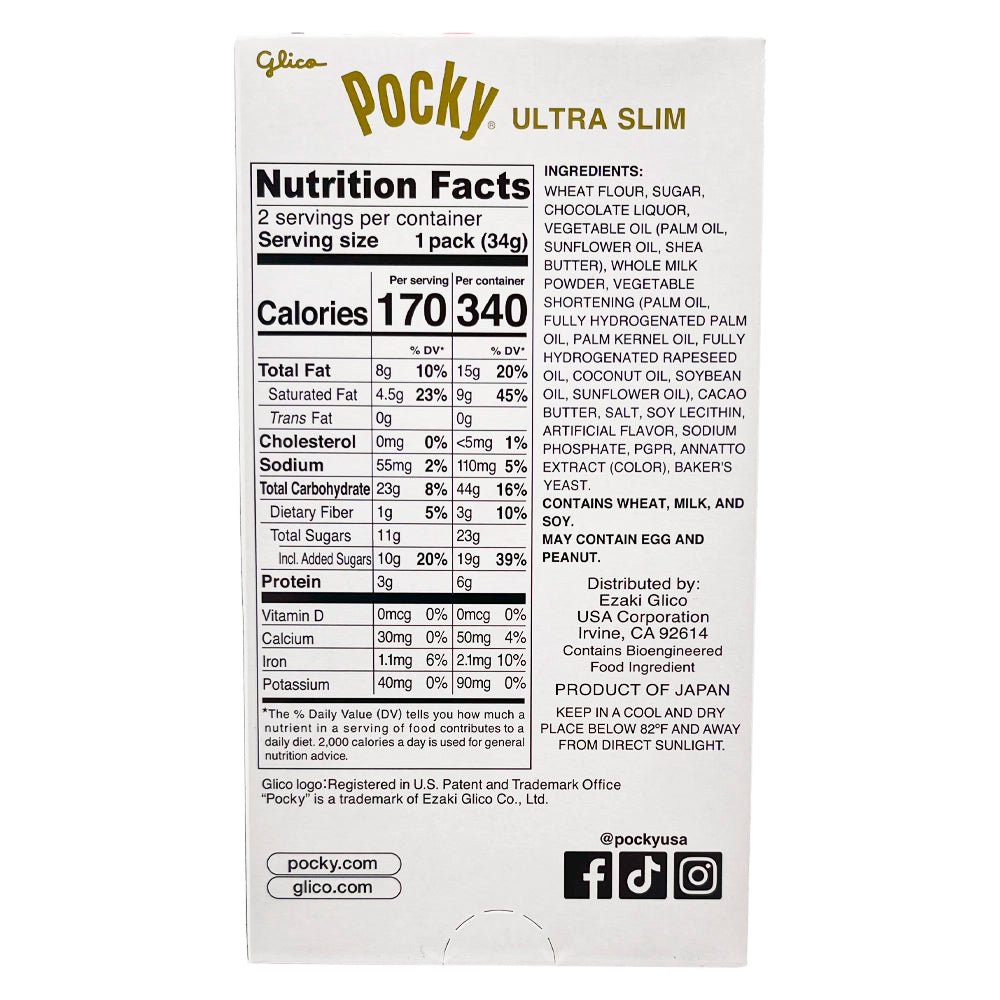 Glico Pocky Chocolate Creme Covered Biscuit Sticks Ultra Slim 2.36 oz