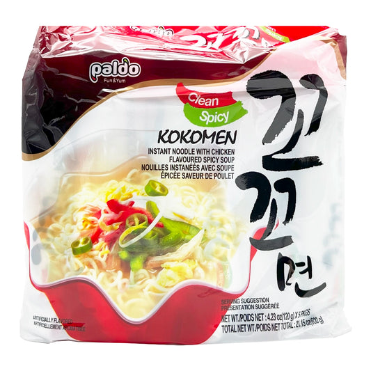 Paldo Kokomen Clean Spicy Chicken Flavored Soup Noodle 5 Pack 21.15 oz