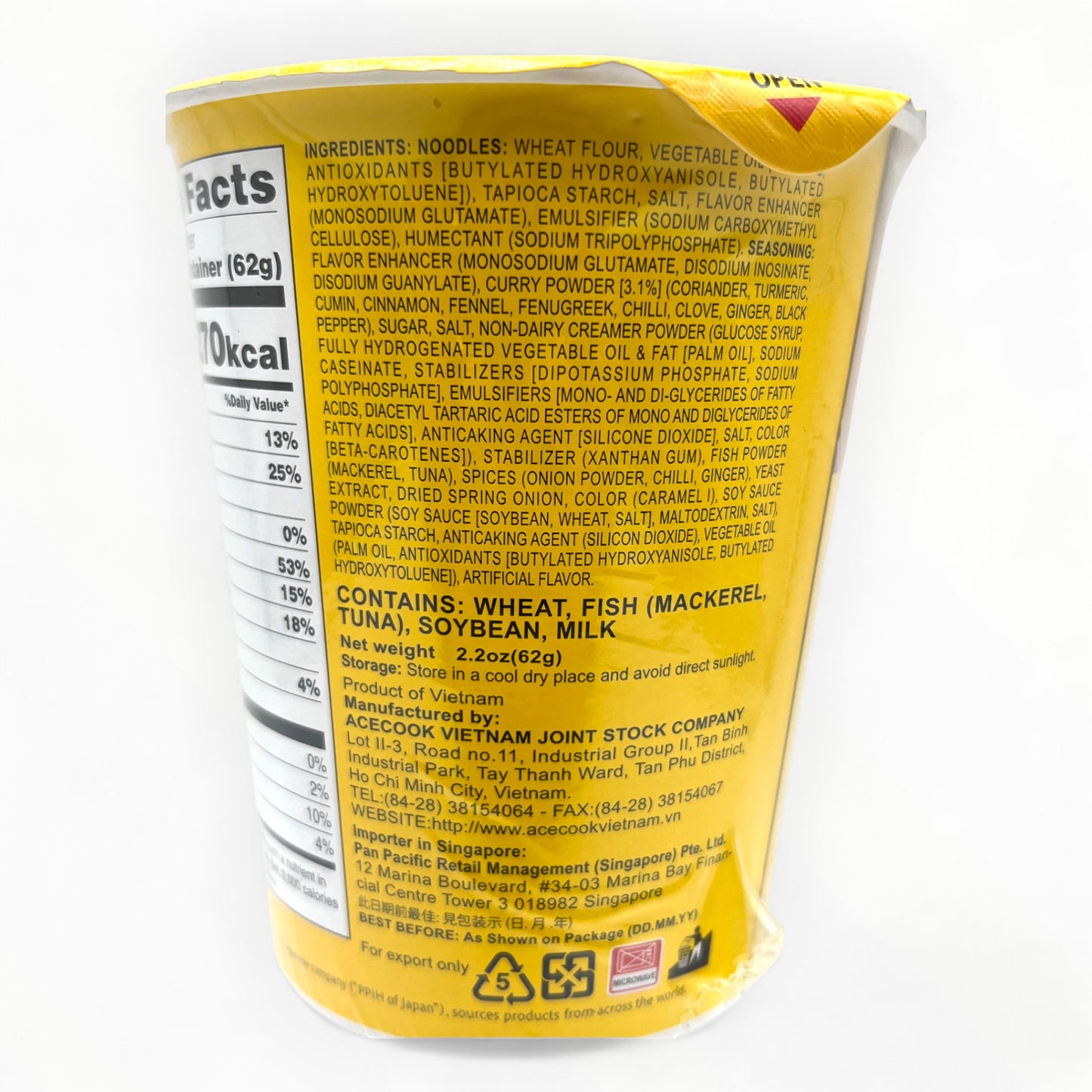 Acecook Instant Noodles Coco Ichibanya Curry Ramen Taste 2.2 oz
