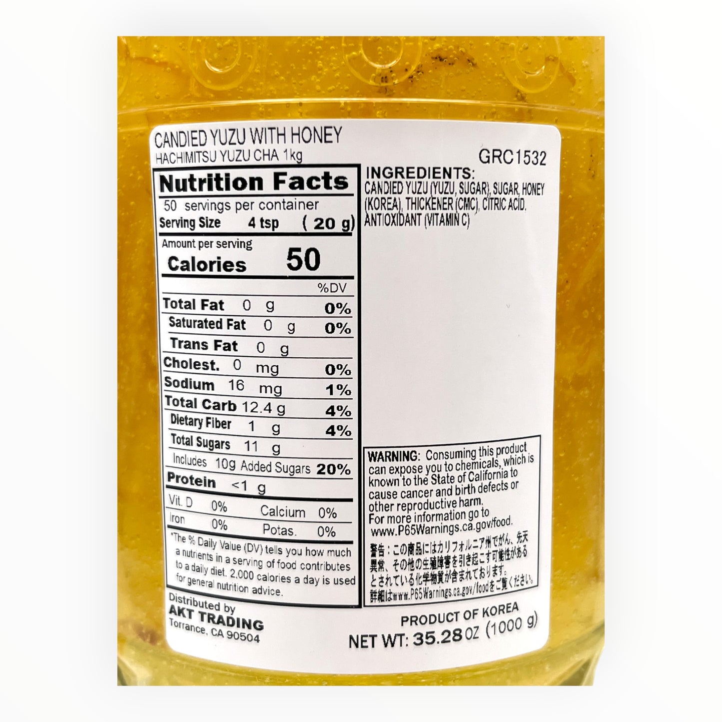 Hachimitsu Yuzu Cha Candied Yuzu With Honey 35.28 oz