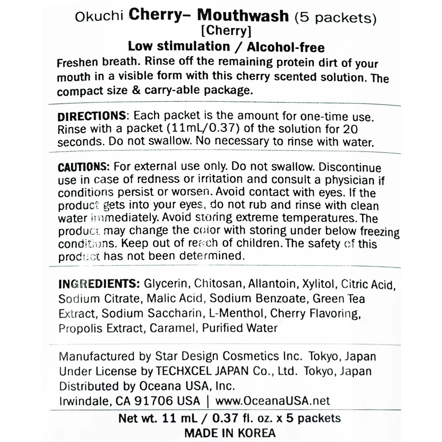 Okuchi Mouthwash Cherry Flavor 5 Pack 6.85 fl. oz