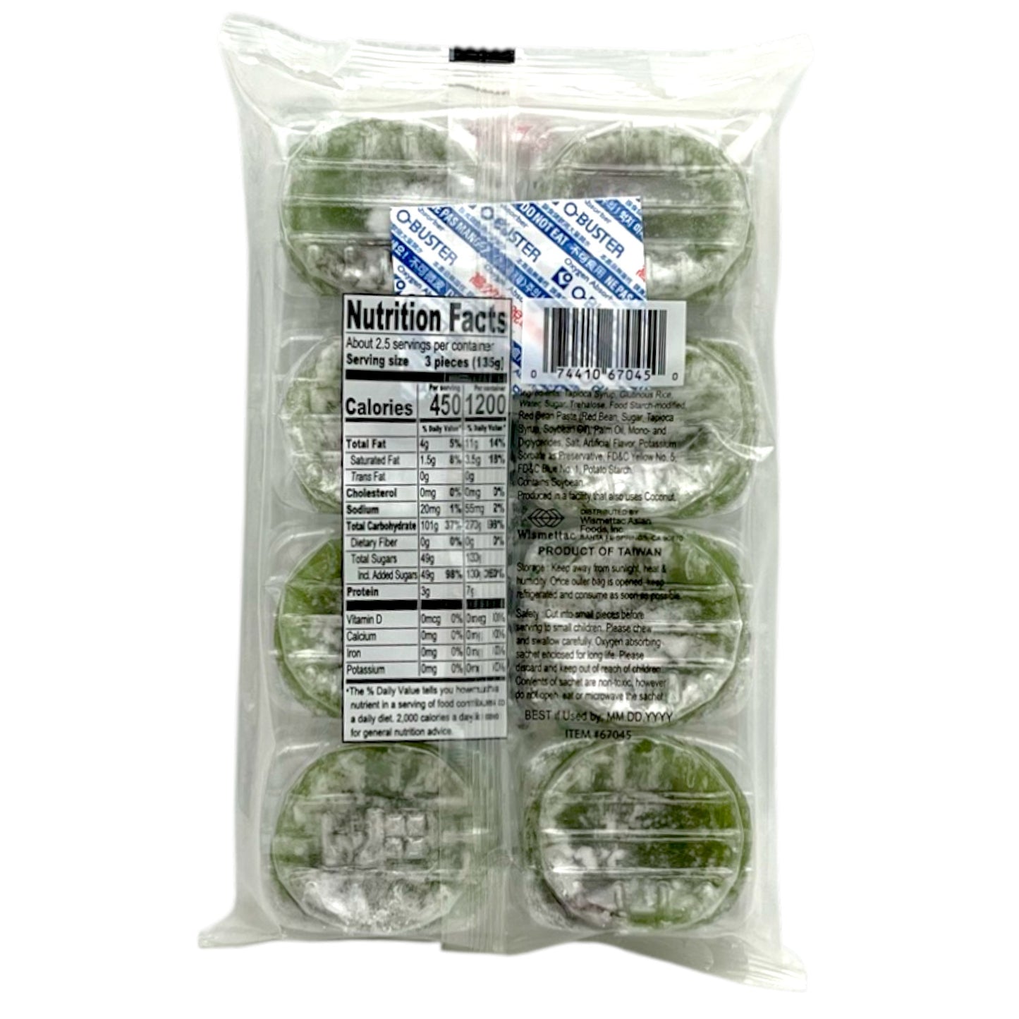 Shirakiku Green Daifuku Mochi Red Bean Paste 8P 12.6 oz