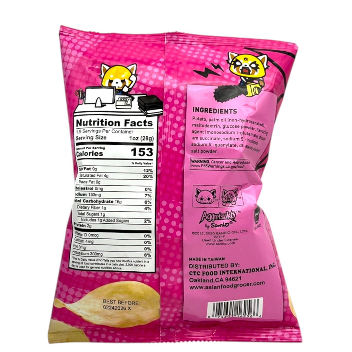 Aggretsuko Pink Salt Flavor Potato Chips 1.9 oz