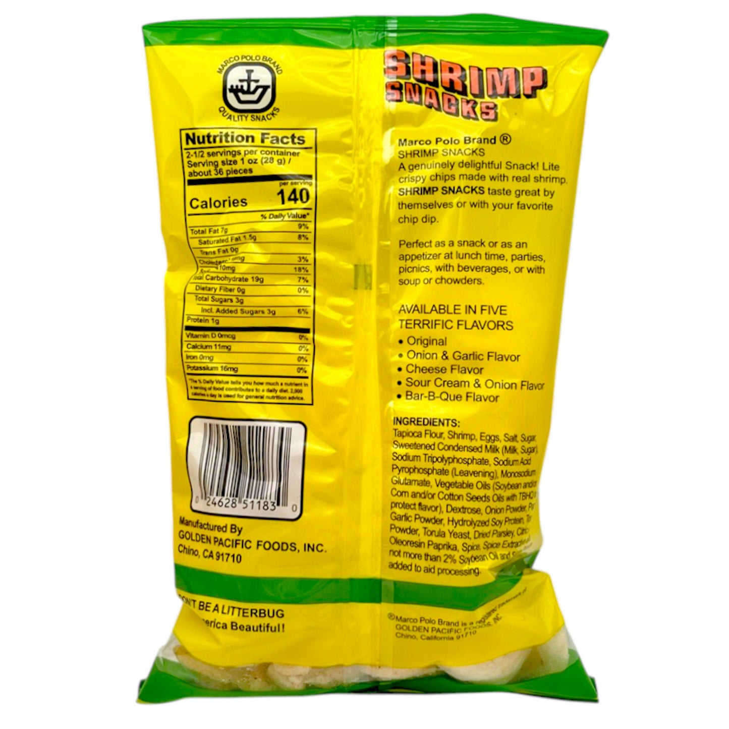 Marco Polo Brand Shrimp Snacks Onion and Garlic 2 1/2 oz