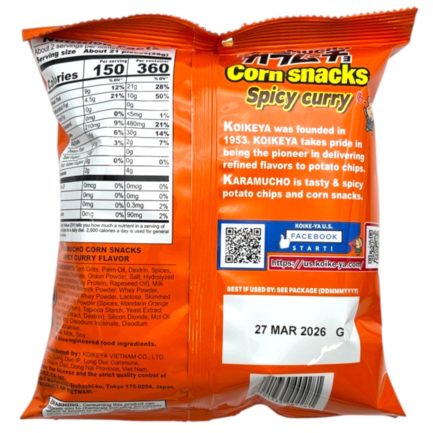 Koikeya Karamucho Corn Snacks Spicy Curry 2.2 oz