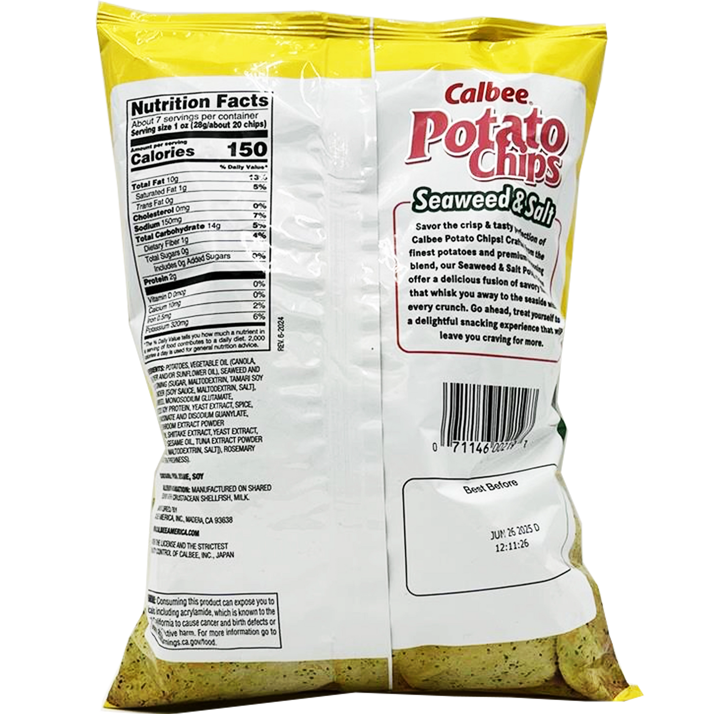 Calbee Potato Chips Salt & Seaweed Value Size 7 oz