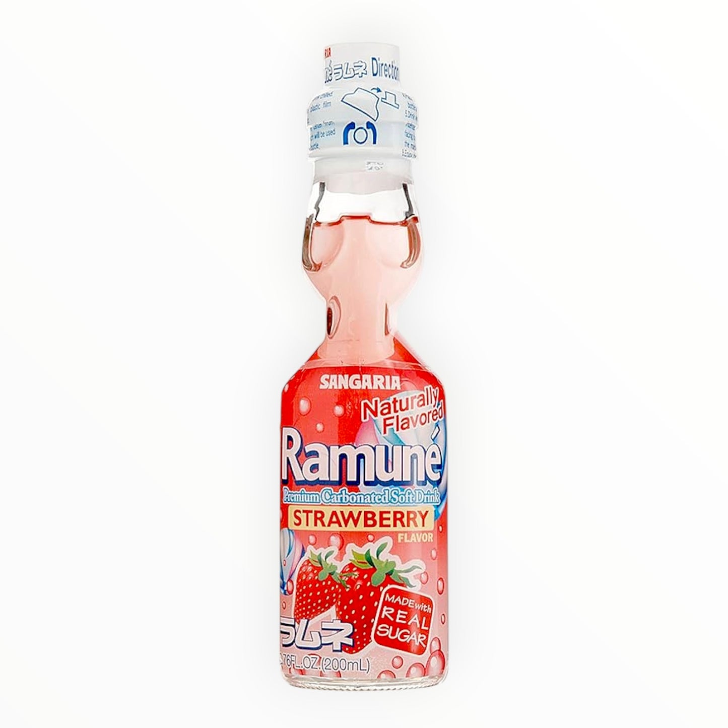 Sangaria Ramune Marble Carbonated Soft Drink Strawberry Flavor 6.76 fl. oz