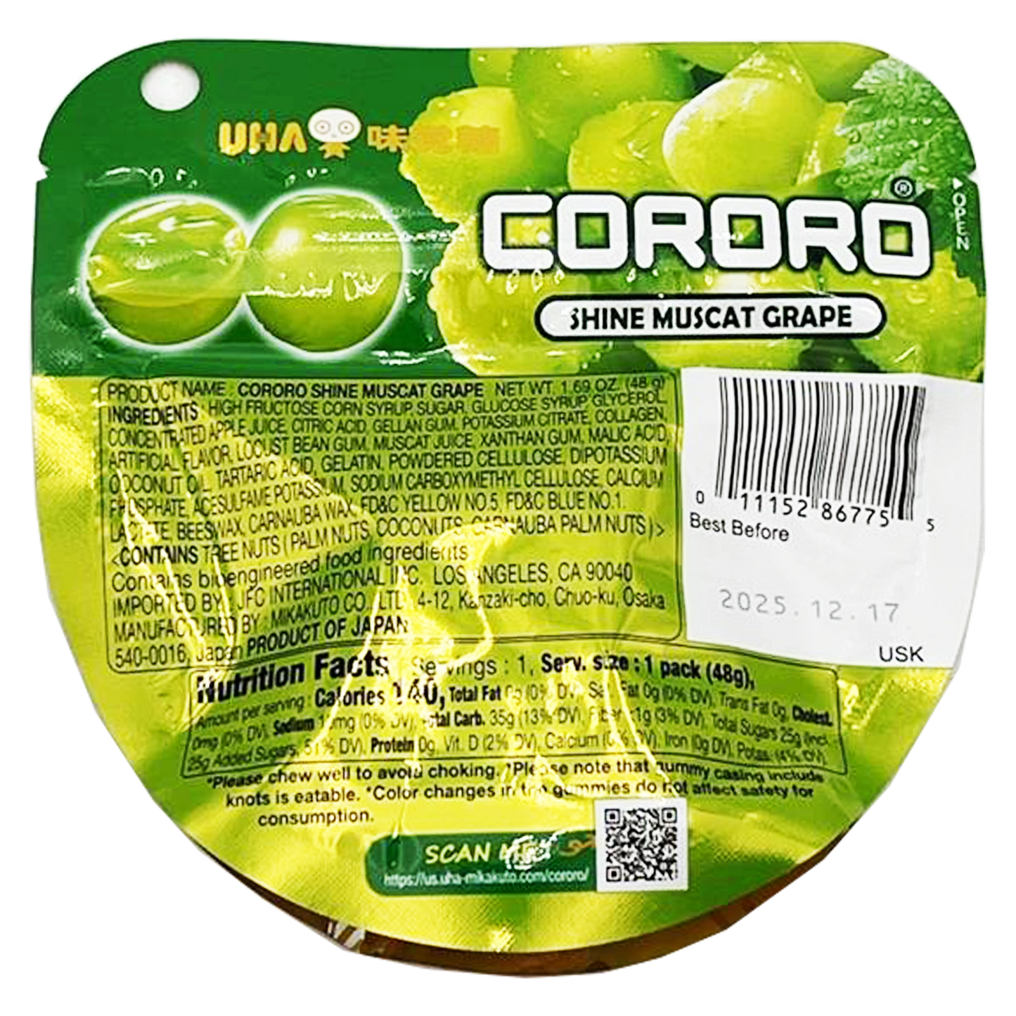 UHA Mikakuto Cororo Shine Muscat Grape Gummies 1.69 oz