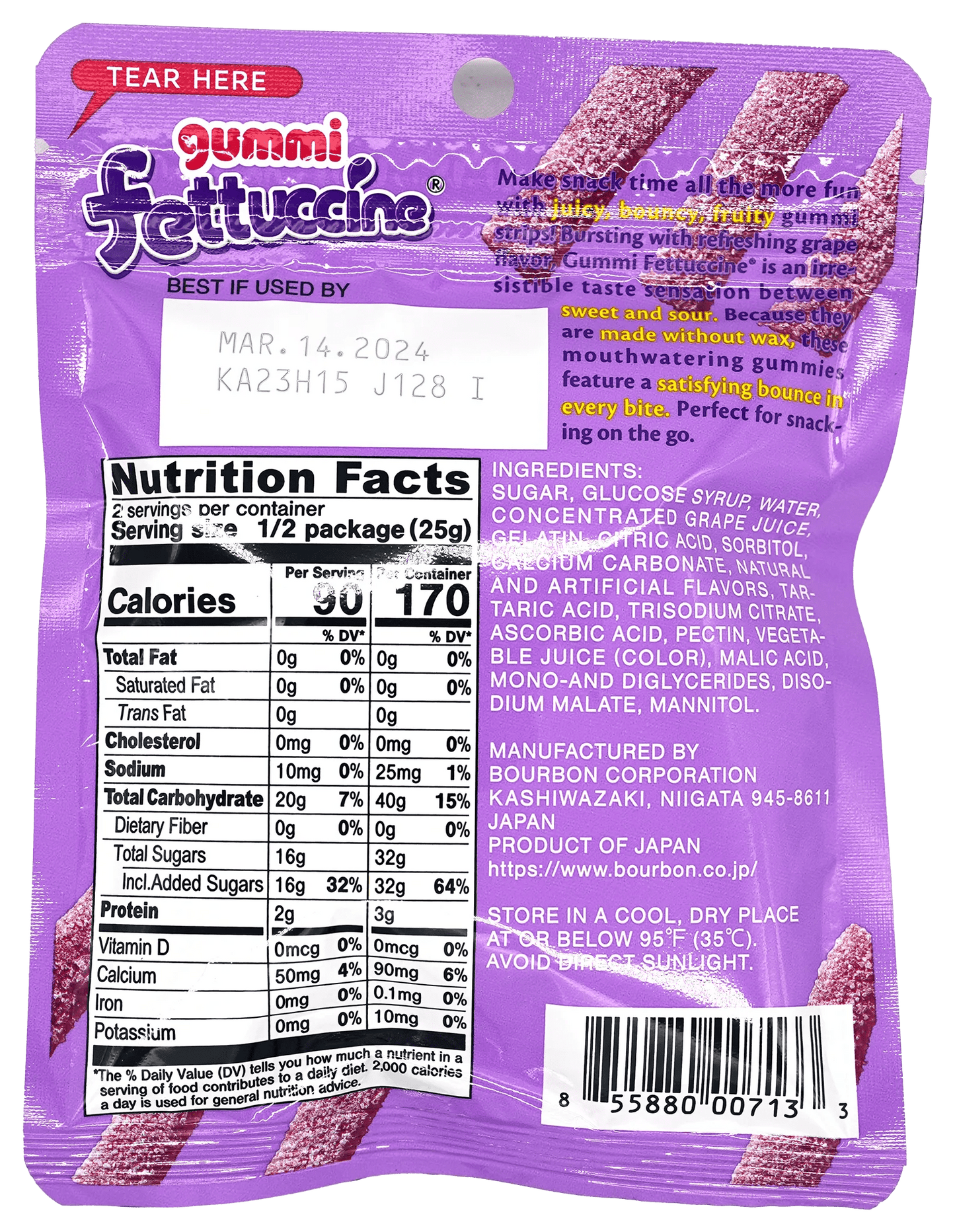 Bourbon Fettuccine Gummi Grape 1.76 oz
