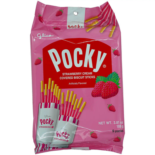 Glico Pocky Cream Covered Biscuit Sticks Strawberry 9 Pack 3.81 oz - Tokyo Central - Crackers&Cookies - Glico -