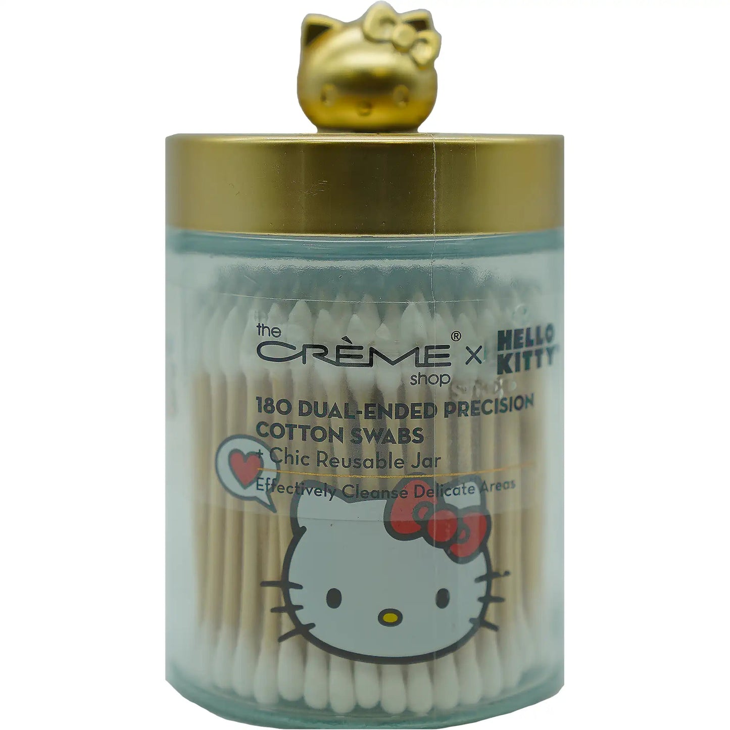 TCS Sanrio Hello Kitty Chic Reusable Jar + Precision Cotton Swabs 11.29 oz - Tokyo Central - Beauty Tools - Creme -